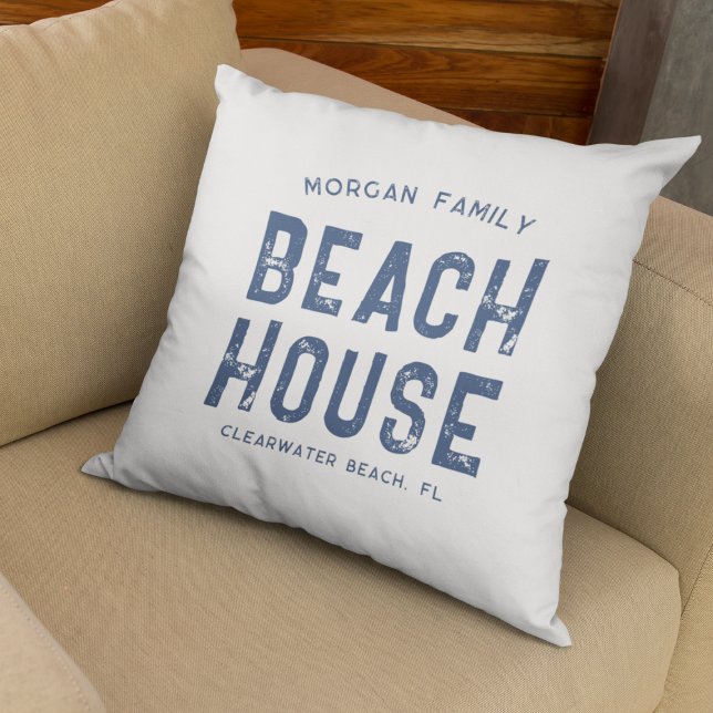 Nautical White Navy Blue Family Name Beach House Cushion (Creator Uploaded)