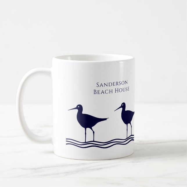 Nautical White Navy Blue Sandpipers beach house   Coffee Mug (Left)