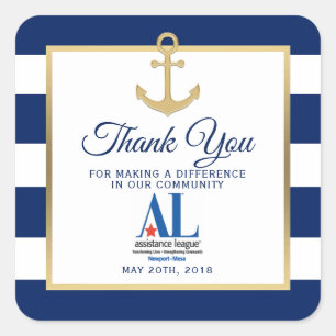 Nautical White Navy Blue Stripes Party Event Square Sticker