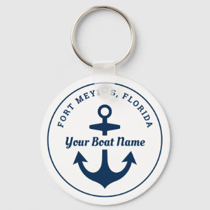 Nautical White Navy Personalised Boat Name Anchor Key Ring