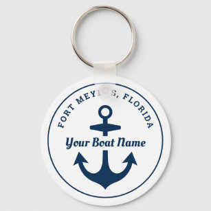 Nautical White Navy Personalised Boat Name Anchor Key Ring