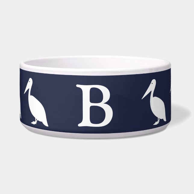 Nautical White Pelicans & Navy Blue | Monogram (Front)