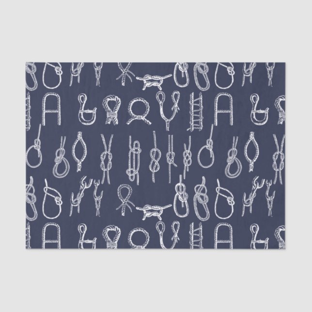Nautical White Rope Knots & Navy Blue Tissue Paper (Front)