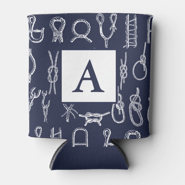 Nautical White Rope Knots | Personalised Can Cooler (Front)