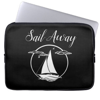 Nautical white sail boat/sail away / silhouette laptop sleeve