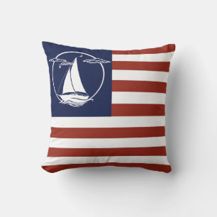 Nautical white sailboat/American flag stripe Cushion