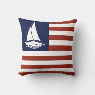 Nautical white sailboat/American flag stripe Thro Cushion