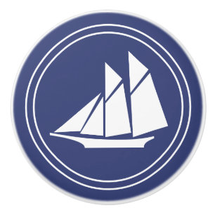 Nautical White Sailboat on Dark Blue Ceramic Knob