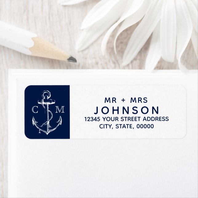 Nautical White Sketch Anchor Navy Monogram (Insitu)