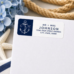 Nautical White Sketch Anchor Navy Monogram