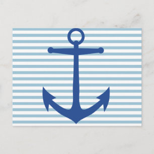 Nautical White Stripes and Anchor Custom Postcard