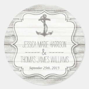 Nautical Whitewashed Wood Beach Wedding Collection Classic Round Sticker