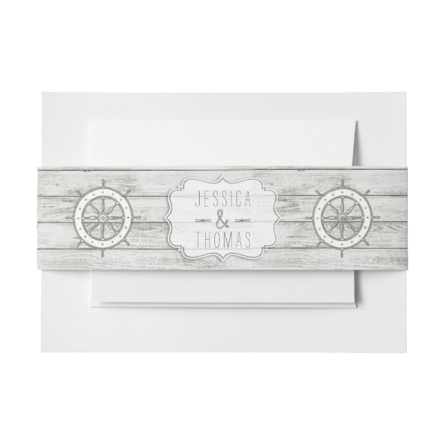 Nautical Whitewashed Wood Beach Wedding Collection Invitation Belly Band (Front Example)