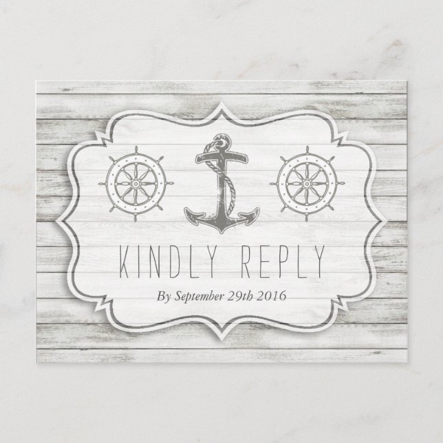 Nautical Whitewashed Wood Beach Wedding Collection Invitation Postcard (Front)
