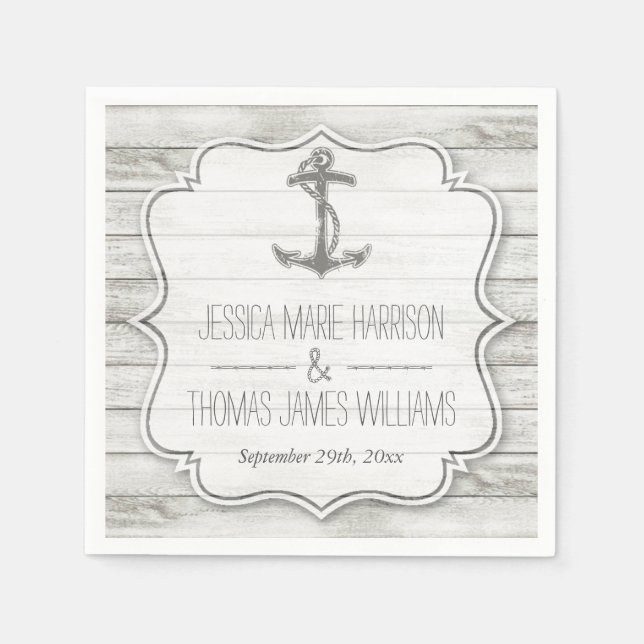 Nautical Whitewashed Wood Beach Wedding Collection Napkin (Front)