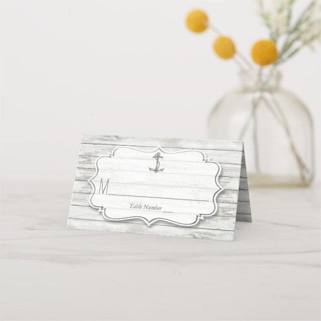 Nautical Whitewashed Wood Beach Wedding Collection Place Card (Front)