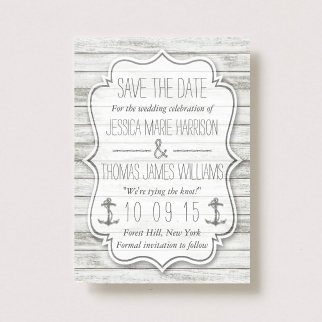 Nautical Whitewashed Wood Beach Wedding Collection Save The Date (Creator Uploaded)