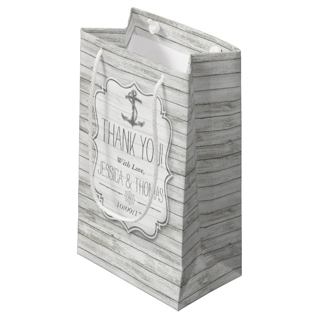 Nautical Whitewashed Wood Beach Wedding Collection Small Gift Bag (Front Angled)