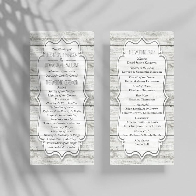 Nautical Whitewashed Wood Beach Wedding Program Rack Card (Creator Uploaded)