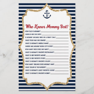 Nautical Who Knows Mummy Baby Shower Game Stationery