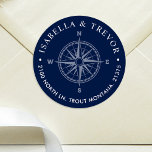 Nautical Wind Rose Compass Return Address Classic Round Sticker<br><div class="desc">Navy coloured return address stickers tailored to a nautical wedding.</div>