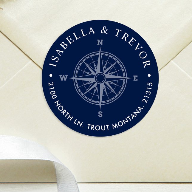 Nautical Wind Rose Compass Return Address Classic Round Sticker (Creator Uploaded)