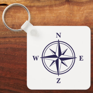 Nautical wind rose compass star navy blue custom key ring