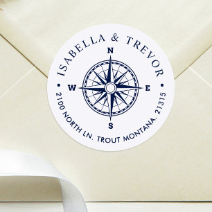 Nautical Wind Rose Compass White Return Address Classic Round Sticker