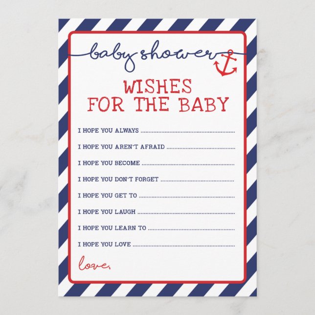 Nautical Wishes for the Baby Shower Game Navy Red Advice Card (Front)