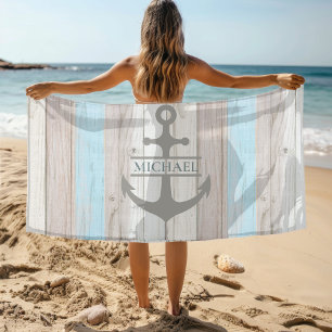Nautical Wooden Boat Anchor Name Beach Towel