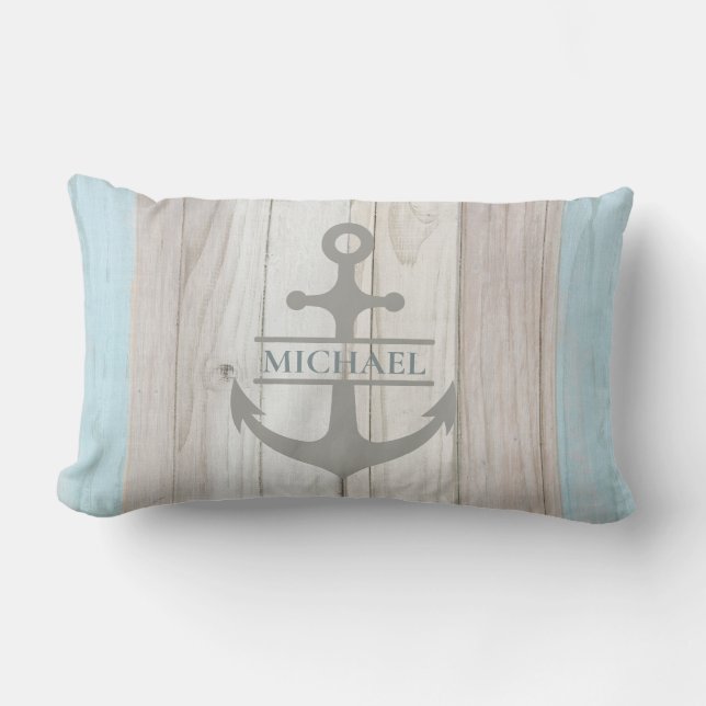Nautical Wooden Boat Anchor Name Lumbar Cushion (Front)