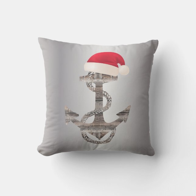 nautical wooden rustic ANCHOR + SANTA HAT | Cushion (Front)