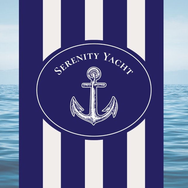Nautical Yacht Anchor Blue Boat Name Bath Towel Set (Creator Uploaded)