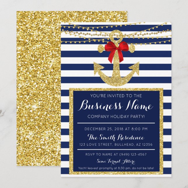Nautical Yacht Company Holiday Party Christmas  Invitation (Front/Back)