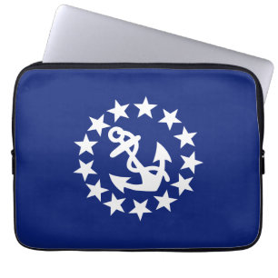 Nautical Yacht Flag Anchor and Stars on Blue Decor Laptop Sleeve