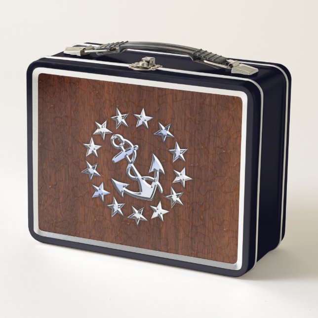 Nautical Yacht Flag Anchor Stars Symbol Metal Lunch Box (Front)