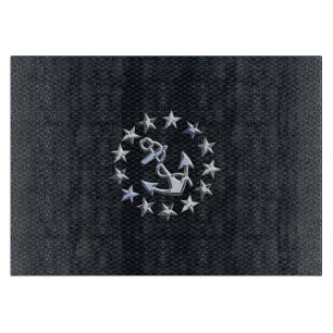 Nautical Yacht Flag Chrome Ensign on Grille Print Cutting Board