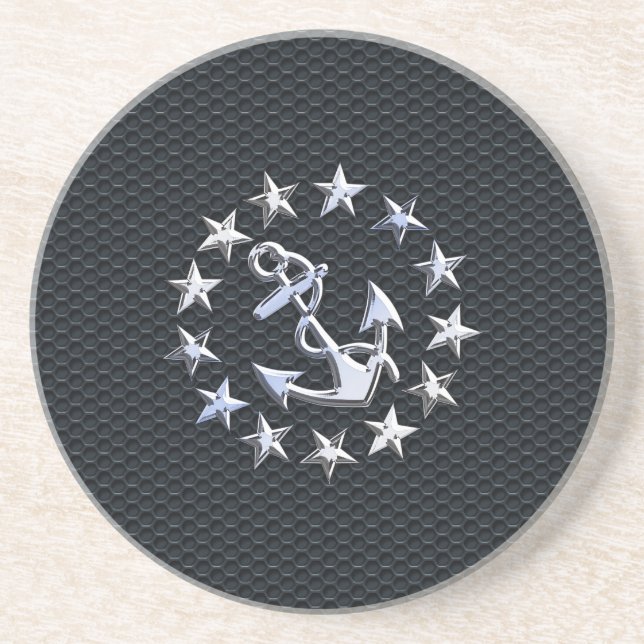 Nautical Yacht Flag Chrome Symbol on Grille Decor Coaster (Front)