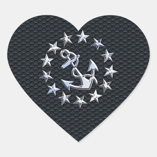 Nautical Yacht Flag Chrome Symbol on Grille Decor Heart Sticker (Front)