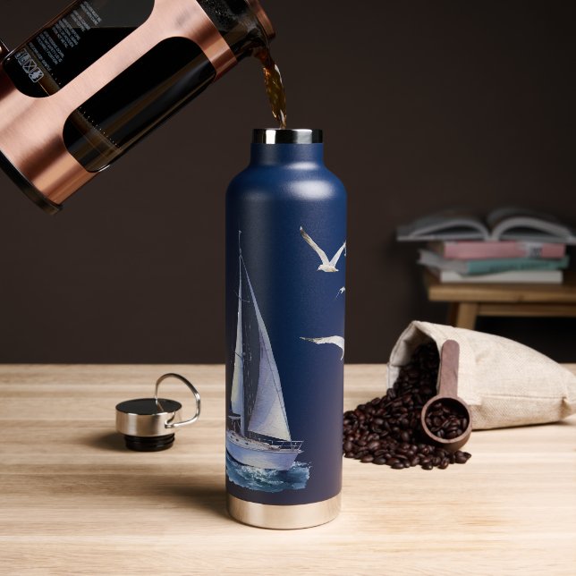 Nautical Yacht Scene Water Bottle (Coffee)