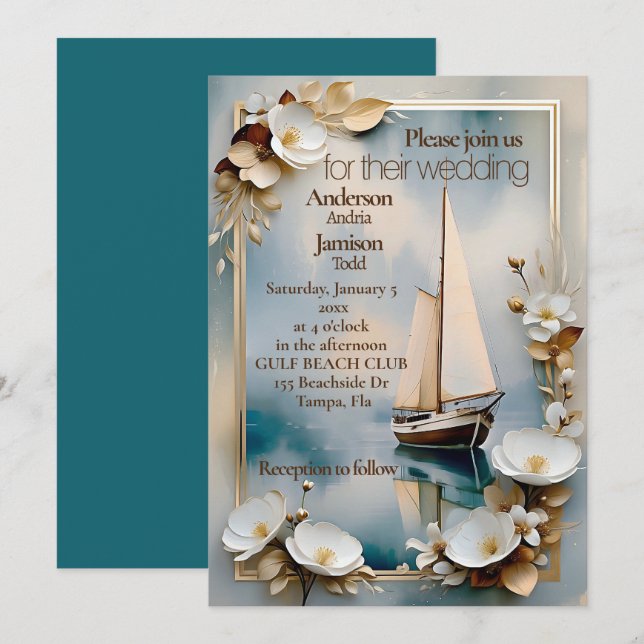 Nautical yacht wedding invitation (Front/Back)