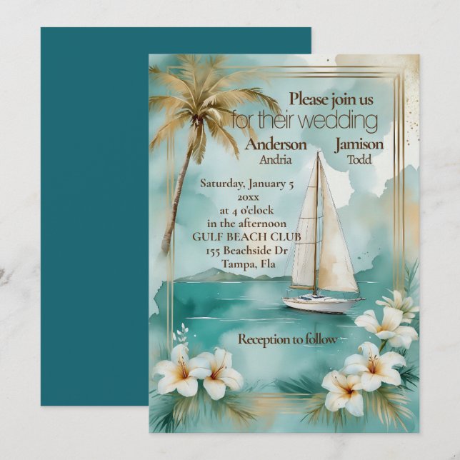 Nautical yacht wedding invitation (Front/Back)