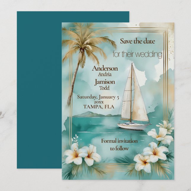 Nautical yacht wedding  save the date (Front/Back)