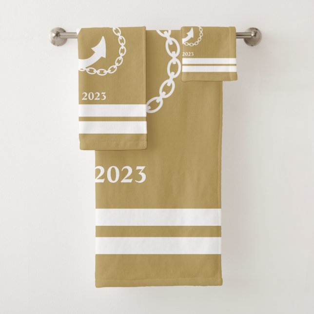 Nautical Yellow Anchor & Stripes Bath Towel Set (Insitu)