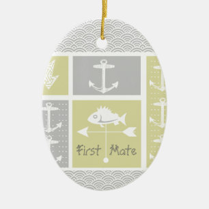 Nautical Yellow and Grey Anchor Fish Weather Vane Ceramic Tree Decoration