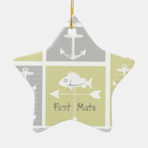 Nautical Yellow and Grey Anchor Fish Weather Vane Ceramic Tree Decoration