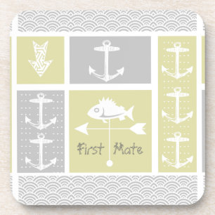 Nautical Yellow and Grey Anchor Fish Weather Vane Coaster