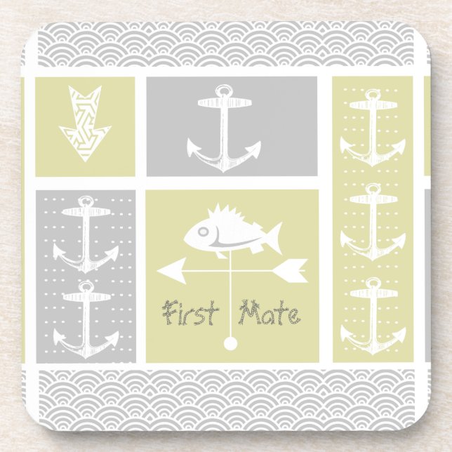 Nautical Yellow and Grey Anchor Fish Weather Vane Coaster (Front)