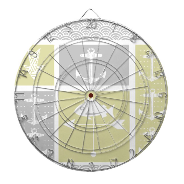 Nautical Yellow and Grey Anchor Fish Weather Vane Dartboard (Front)