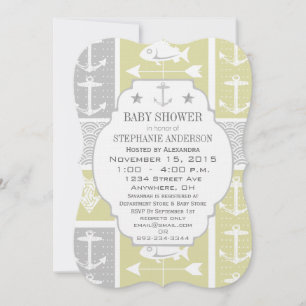 Nautical Yellow and Grey Anchor Fish Weather Vane Invitation
